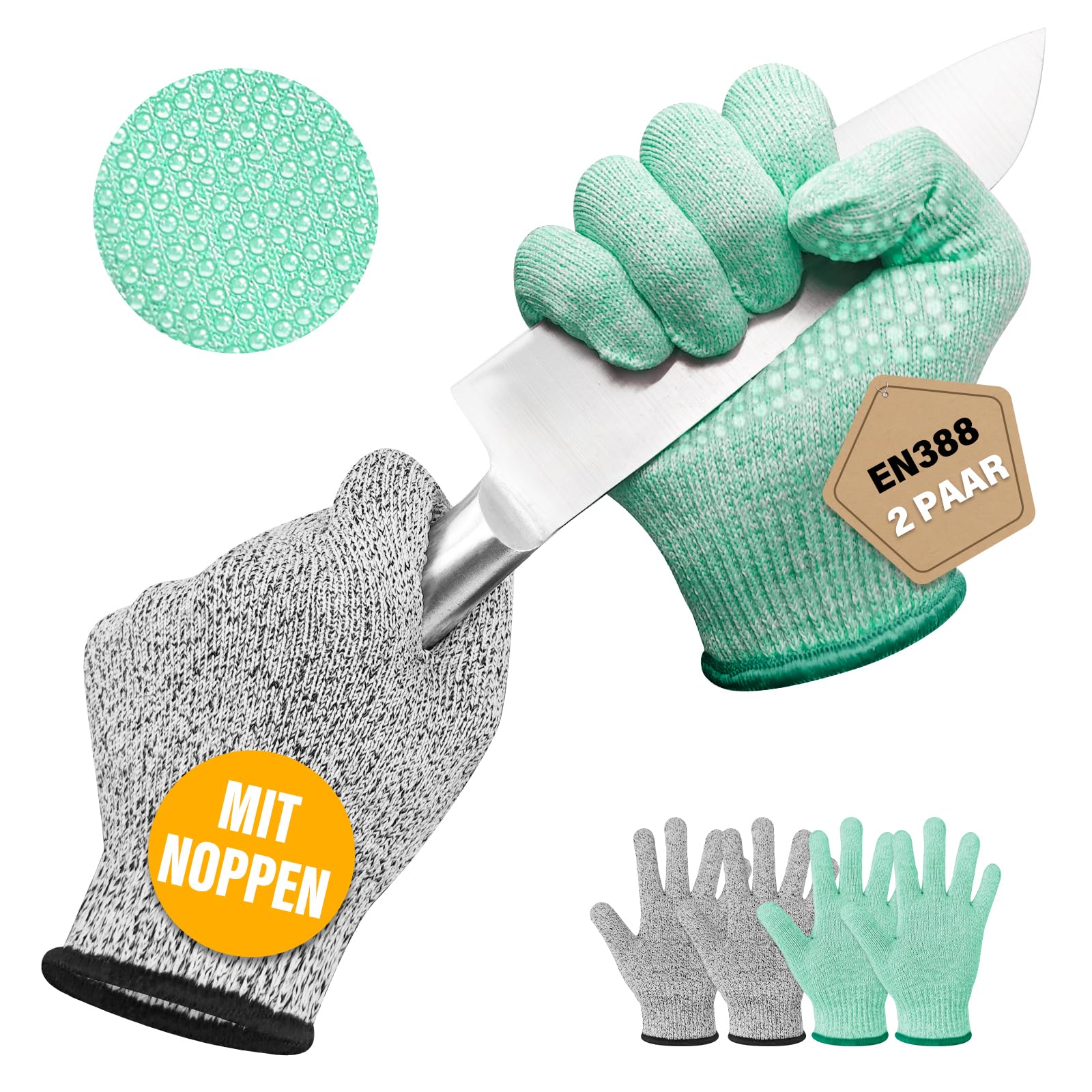 Migliore Wear 2 PAAR Schnittschutzhandschuhe Rutschfesten LEVEL 5 SCHUTZ Schnittfeste Handschuhe | EN 388 Schnittschutz Handschuhe Kettenhandschuh Küche Schnitzmesser mit Rutschfesten Noppen