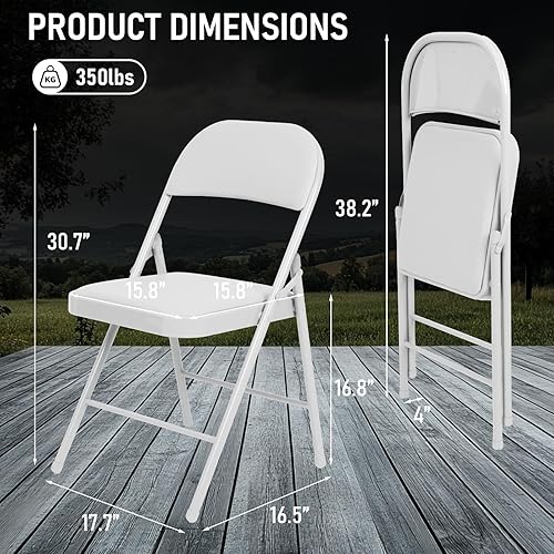 Miniatura 2 de Juego de 6 sillas plegables acolchadas blancas, cómodas sillas portátiles apilables para interiores y exteriores, eventos, fiestas, oficina, bodas