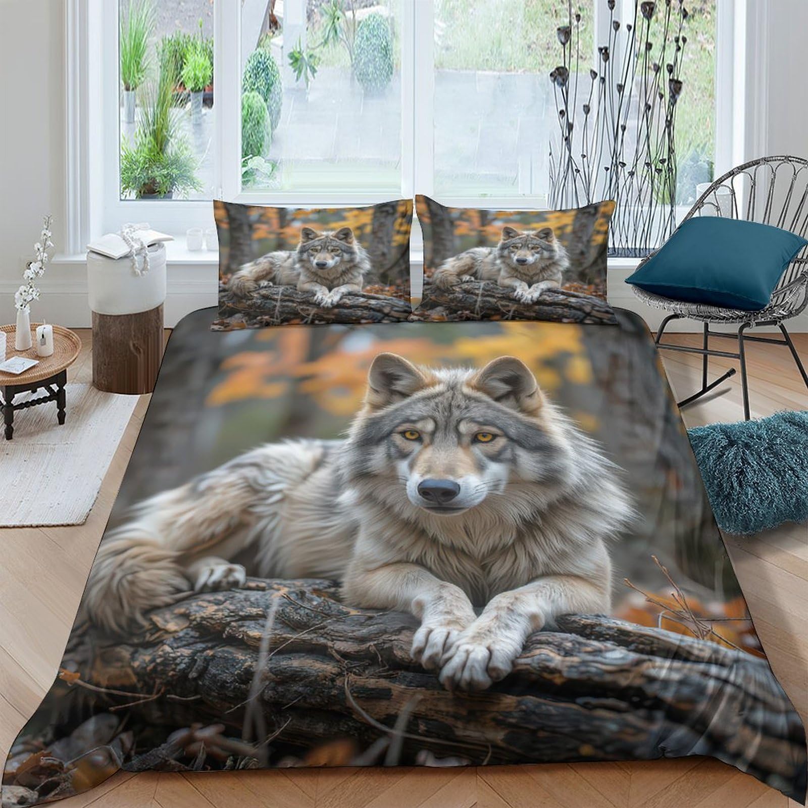 Ctjqhvkz Style-4 3D Printed Wolf Forest Fitted Sheet Microfiber Soft Breathable Woodland Animal Bed Cover For Bedroom Guest Room Decor Single（135X200cm）