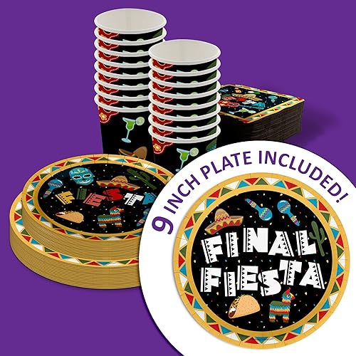 Miniatura 2 de Final Fiesta - Suministros para fiesta de despedida de soltera, juego de vajilla de graduación con temática mexicana de 64 piezas, incluye platos