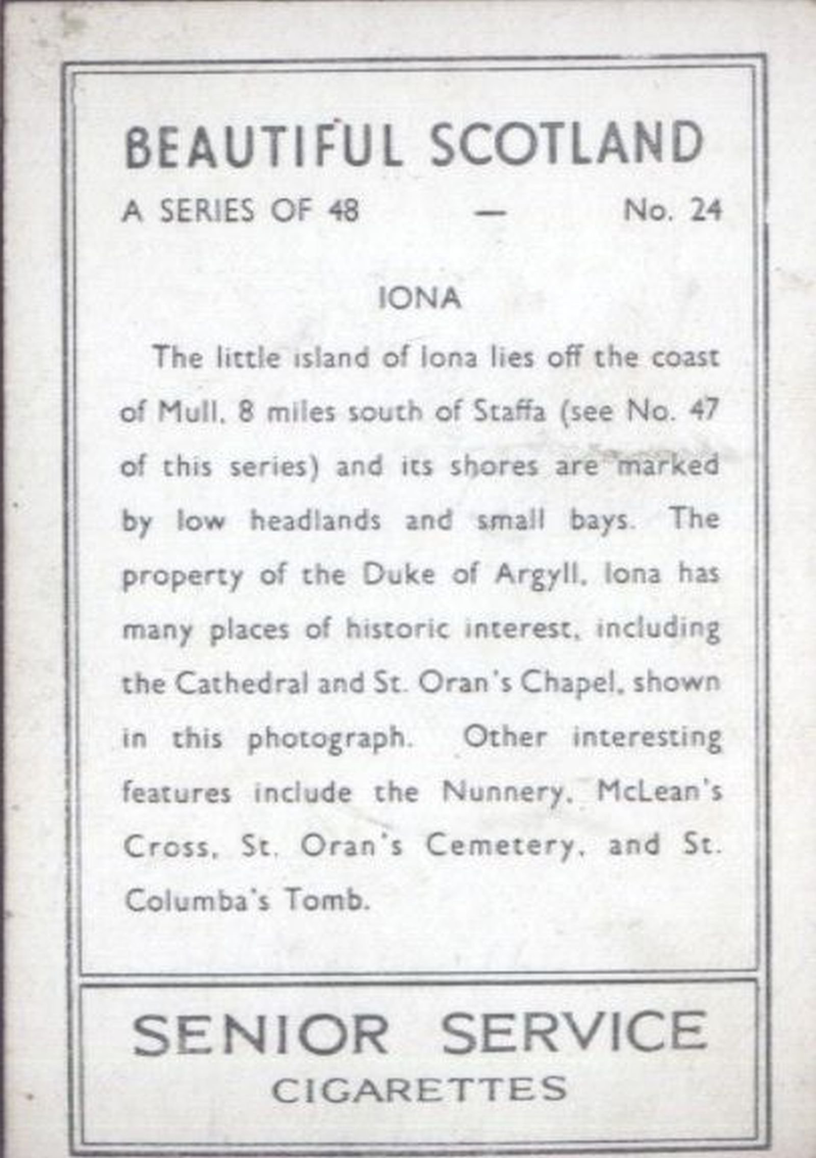 senior service cigarette cards beautiful scotland SENIOR SERVICE CIGARETTE CARD BEAUTIFUL SCOTLAND No.24 IONA : Amazon.co.uk:  Everything Else