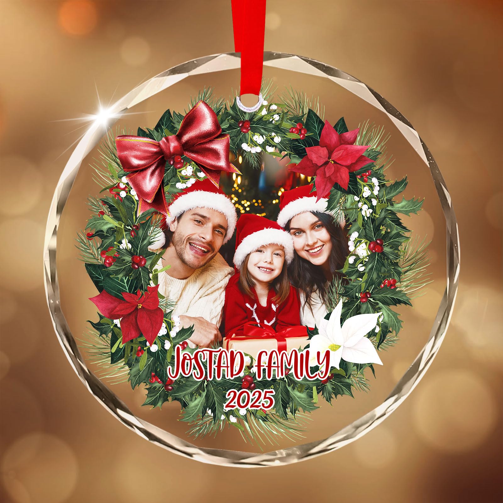 Personalised Christmas Bauble with Photo, Custom Crystal Christmas Photo Bauble for Xmas Gifts, Christmas Tree Decoration for Kids, Mom, Dad, Family