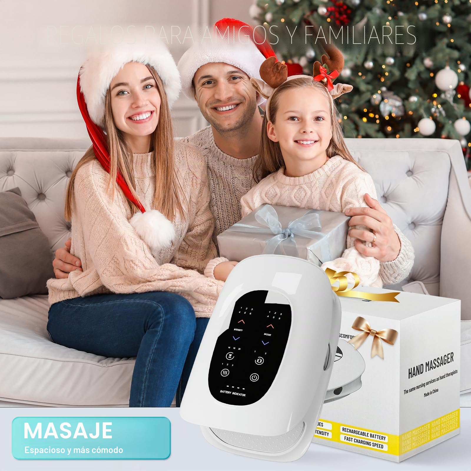 Masajeador de Manos con Función de Calefacción, Inalámbrico Masajeador Electrico de Mano con Función de Prensa, Massage para Aliviar la Fatiga de las Manos