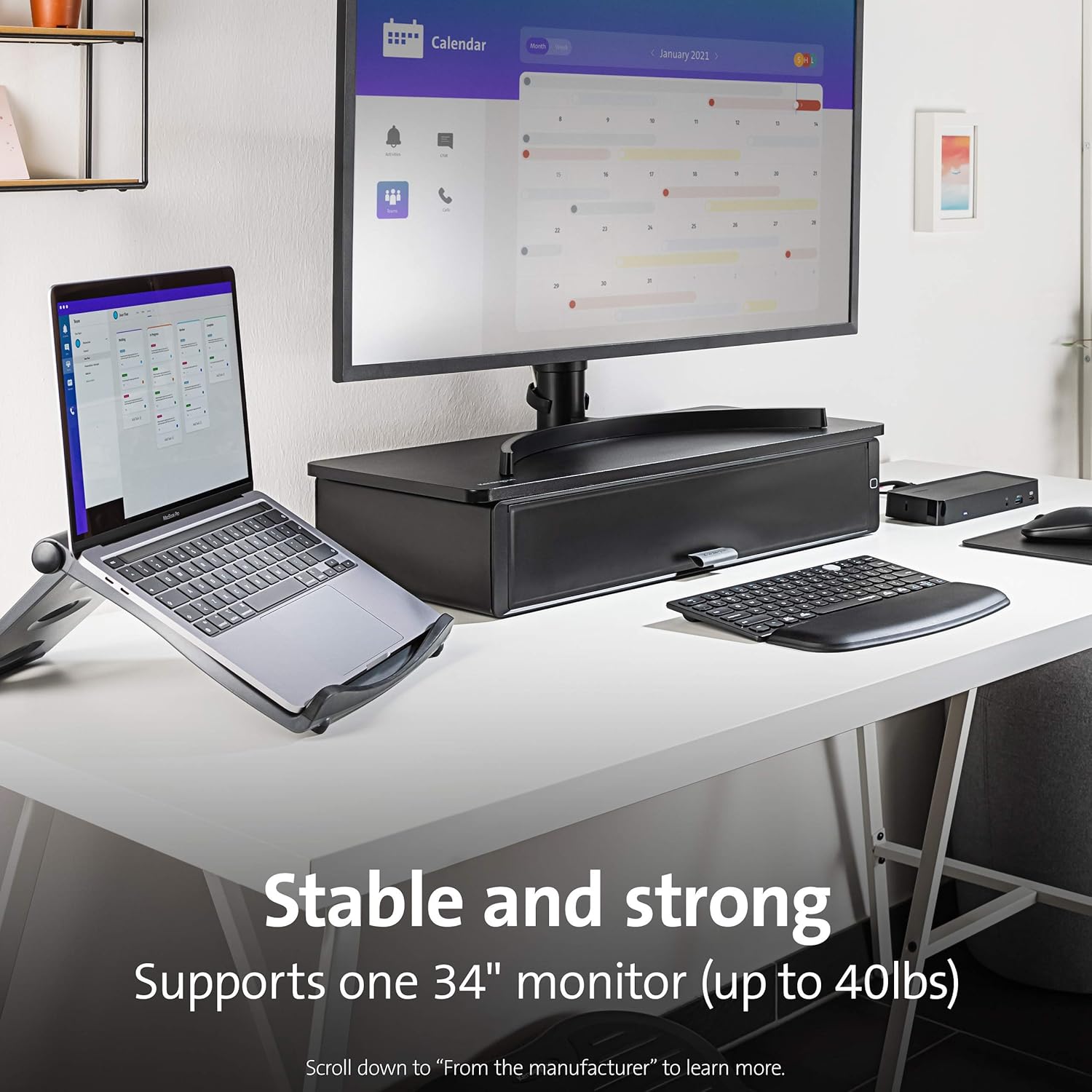 Kensington Monitor Stand Riser UVStand™ with UV Disinfection Compartment, Computer Monitor Stand with Storage Drawer, Desktop Monitor Riser for Monitor Up to 34", Black K55100WW 27" x 14" x 7"