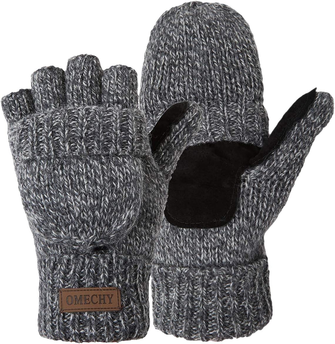 Winter Knitted Fingerless Wool Gloves Thermal Insulation Warm Convertible Mittens Flap Cover for Men Women