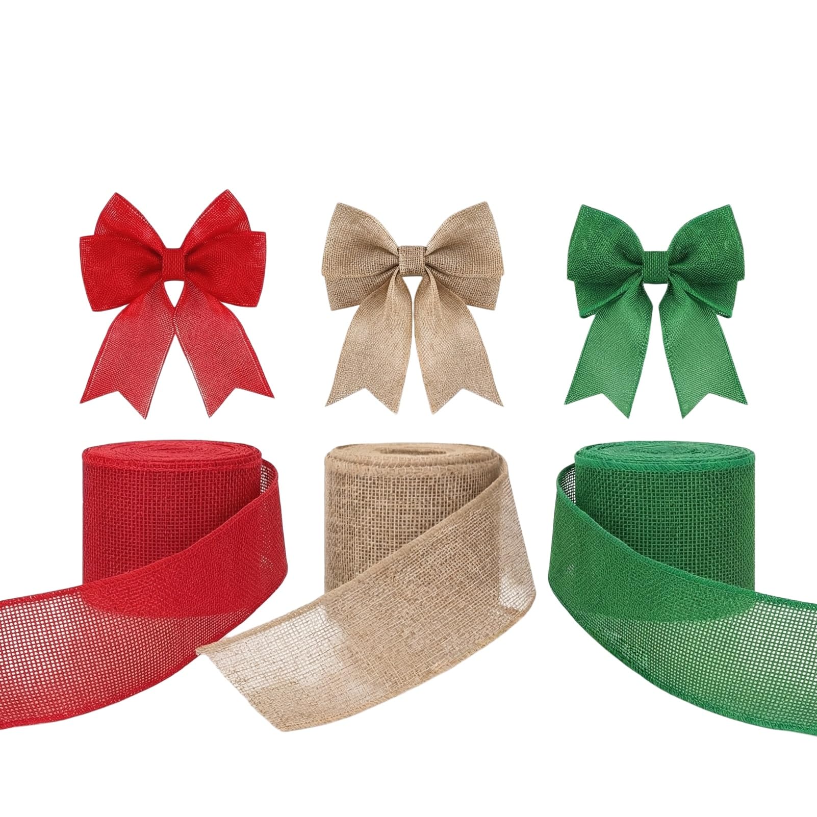 3 Rolls x 6 Yards Christmas Wired Ribbon, 6.4cm Wide Xmas Ribbon for Wreath Making, Festive Decorations and Gift Wrapping (Red, Green, Brown)