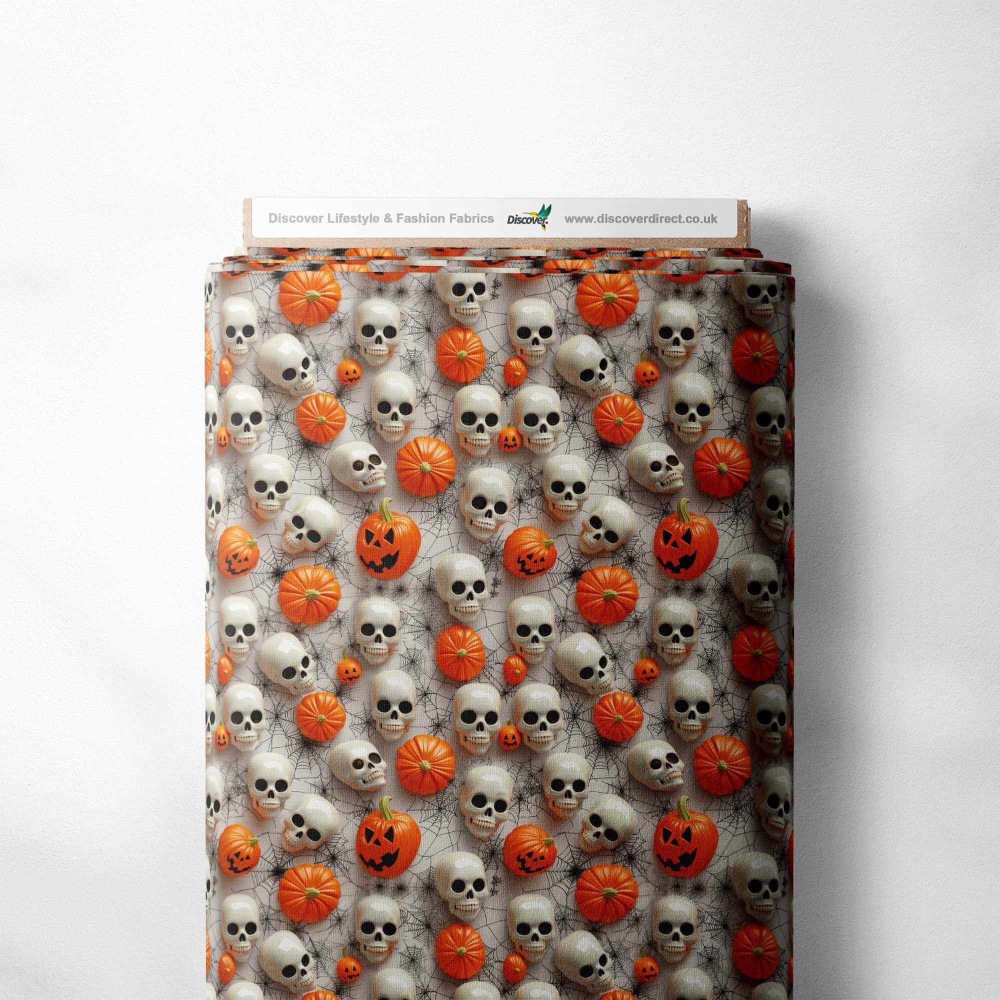100% Cotton 3D Digital Effect Printed Visual Pattern Novelty Quilting Craft Dress Quality Sewing Fabric Material | 40 Designs | 55" - 140 cm Wide (per Metre, Pumpkin Skulls)