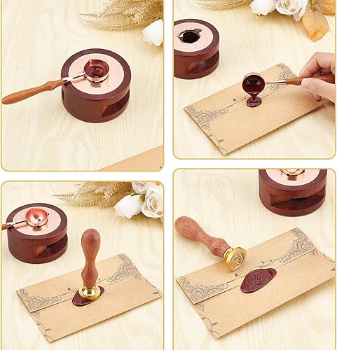 Miniatura 3 de CRASPIRE Sello de cera de Halloween con diseño de murciélagos, calabaza, araña, gato, cabezas de sellado de latón extraíbles, 0.984 in, mango de