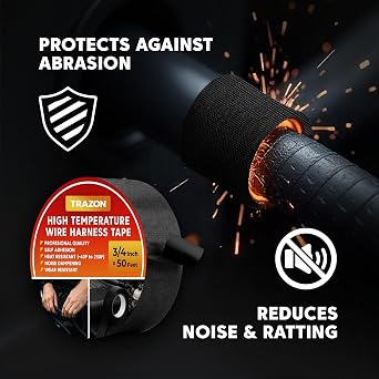 Wire Harness Tape 5 Pack 3/4 x 50Ft (250Ft Total) - High Temperature Cloth Electrical Tape, OEM Automotive Fabric Tape, Self-Adhesive Wiring Loom Wrap, Heat Resistant, No Residue for Car, Marine, RV