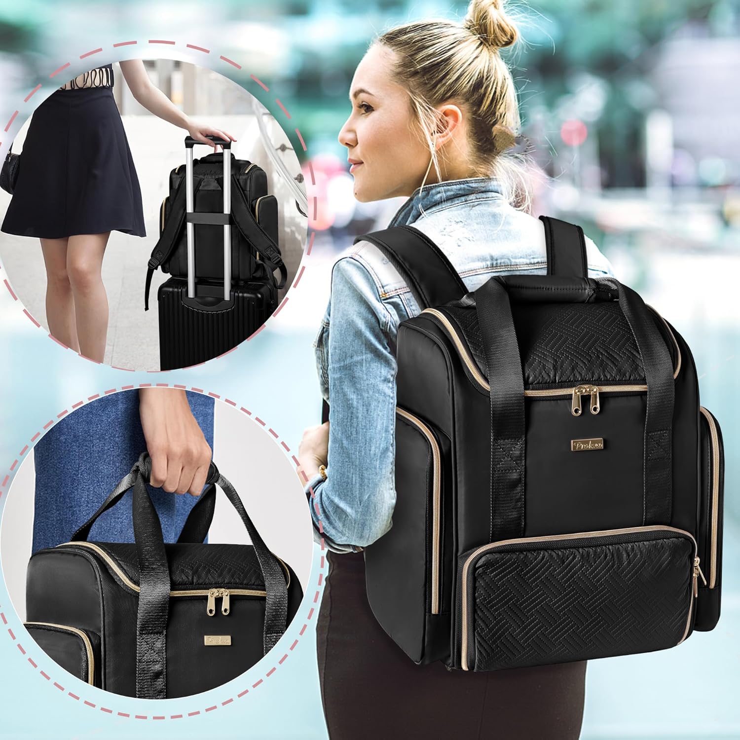 Large Makeup Backpack with 3 Clear Makeup Bags, Double Layers Professional Makeup Travel Case with Brushes Storage Section for Makeup Artists