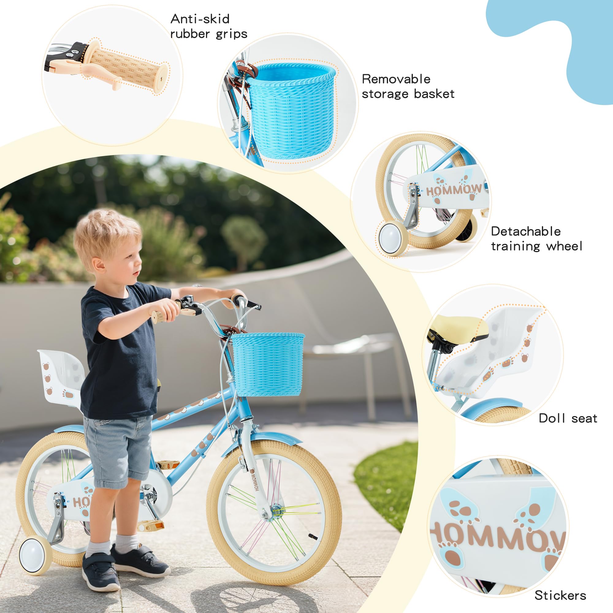 Kids Bike for Girls Boys Ages 3-12 Years, 12 14 16 Inch Kids Bike with Training Wheels, Streamers, Basket and Doll Seat, Children Bicycles with Dual Brake System, Multiple Colors