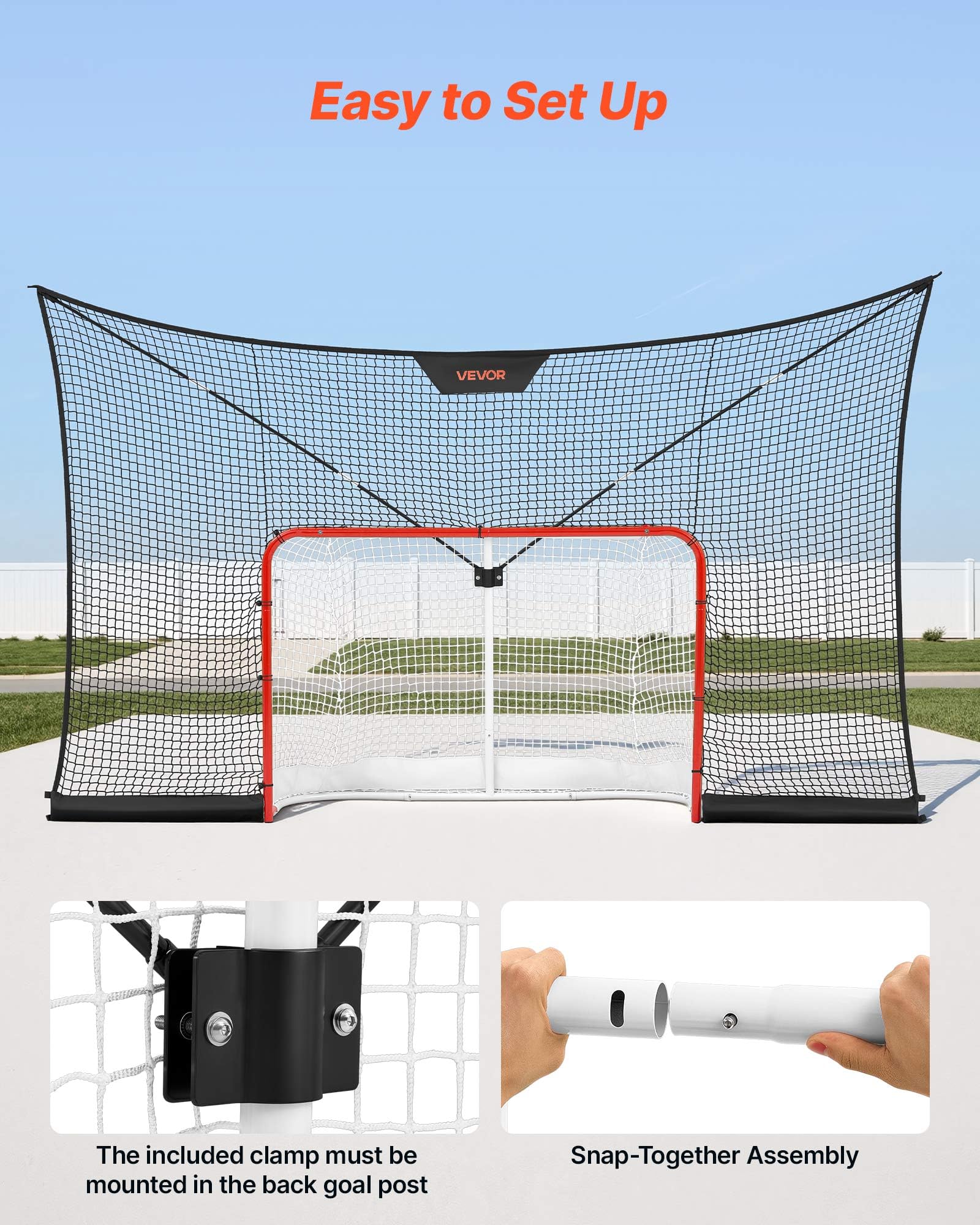 VEVOR Set di Attrezzatura Porta con Rete di Hockey 366 x 213 cm Portatile, Attrezzatura Bersaglio di Porta per Allenamento Hockey Eventi Sportivi Aste di Supporto in Fibra di Vetro, Rete Bersaglio