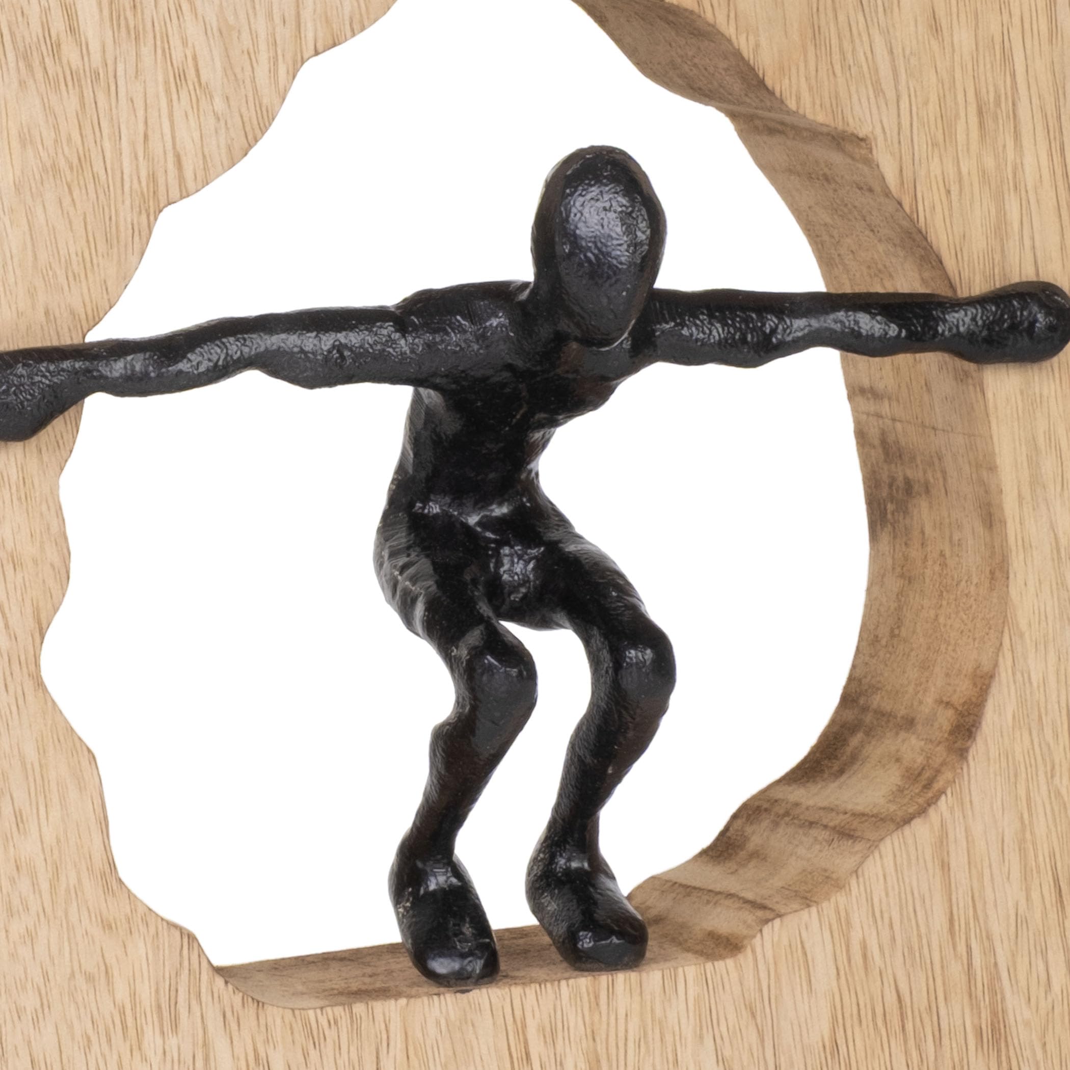 Moritz Skulptur Wage den Sprung 27 cm schwarz – Mangoholz Deko Figur modern | Handgefertigt aus Massivholz und Aluminium, Unikat mit feiner Maserung, Symbol für Mut und Balance, ideal für Büro und Regal
