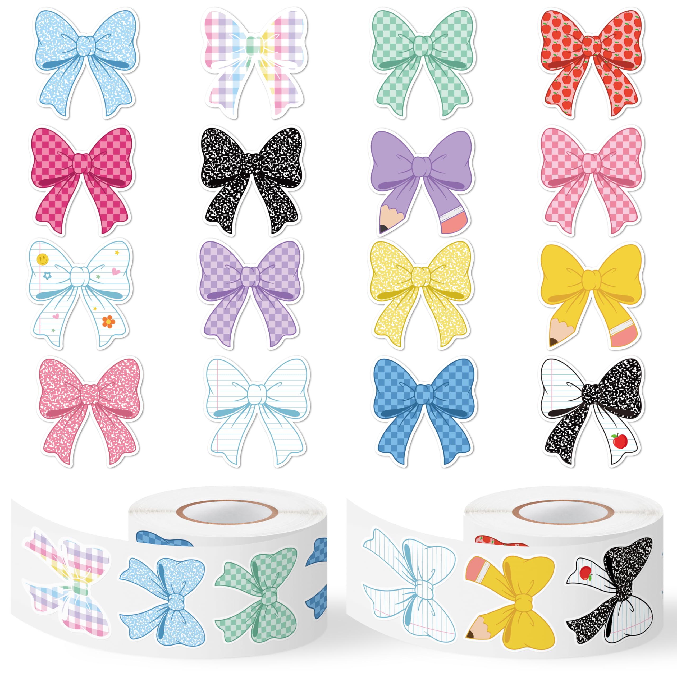 Back to School Stickers, 1000Pcs Plaid Bow Welcome to School 2Roll