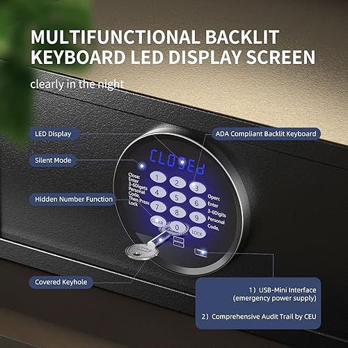 Miniatura 3 de XDeer HS300 Hotel Safe 1.39 pies cúbicos Caja fuerte de seguridad de acero para documentos personales con cerradura electrónica digital estilo hotel