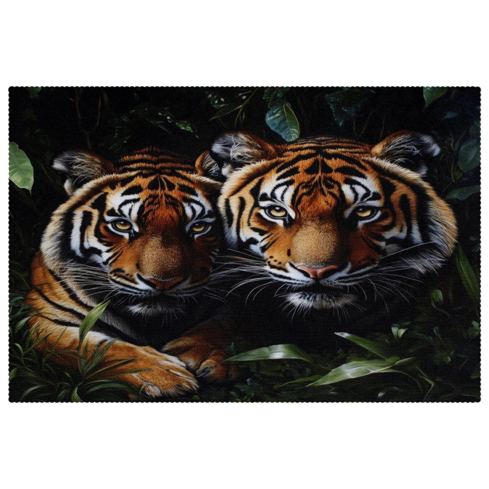 Lot de 6 sets de table antidérapants 30,5x45,7 cm Tigers on Dark