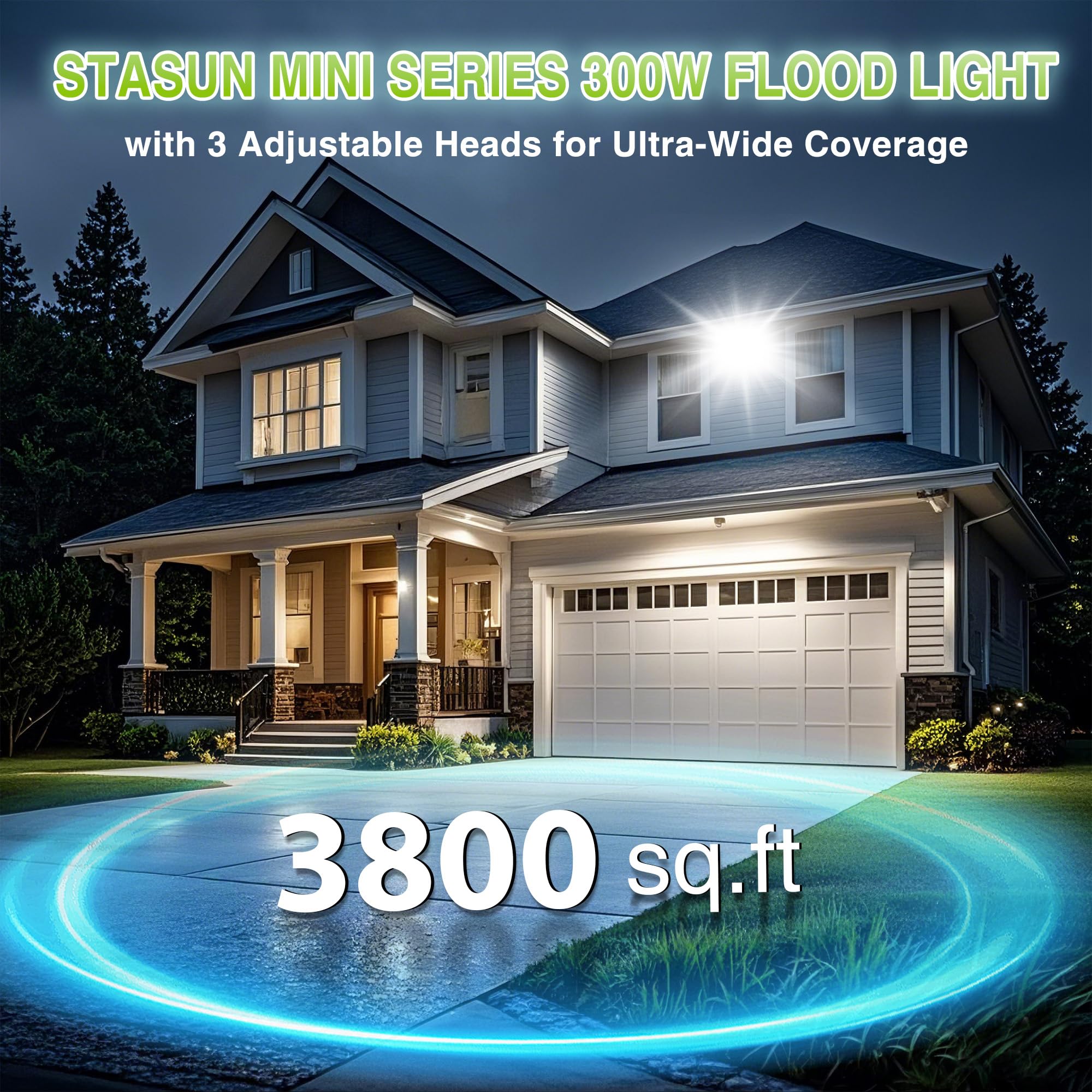 STASUN 300W 30000LM LED Outdoor Flood Light,Super Bright Spotlight 6000K Outdoor Security Light,IP66 Waterproof Spot Lighting for Street,Racetracks,Garden - Image 4