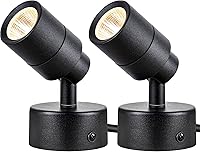 SUNVIE 2-Pack 3W LED Indoor Spotlights, 3000K Warm White Uplights with Foot Switch - Accent Lighting for Plants, Art & Pictures
