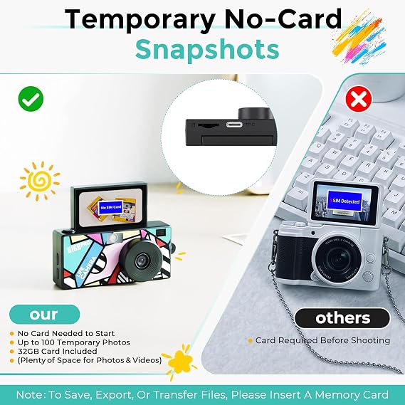Mini Keychain Digital Camera, 1080P, 180° Flip Screen, 32GB Card