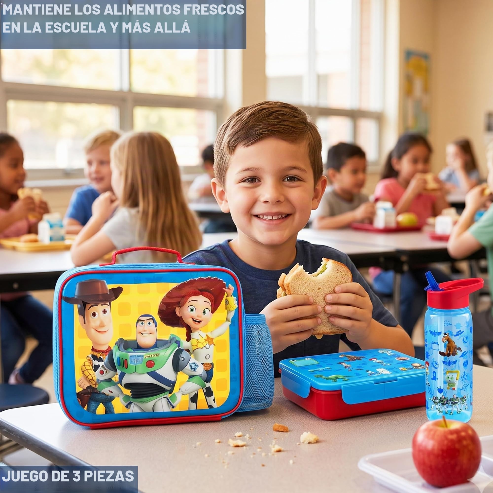 Get Trend Toy Story Bolsa de Almuerzo Niños Set 3 Piezas, Bolsa Isotermica 5 L, Botella 640 ml y Snack Box 2 L Compartimentos, Sin BPA, Ligero y Resistente para Escuela (Multi Toy Story)