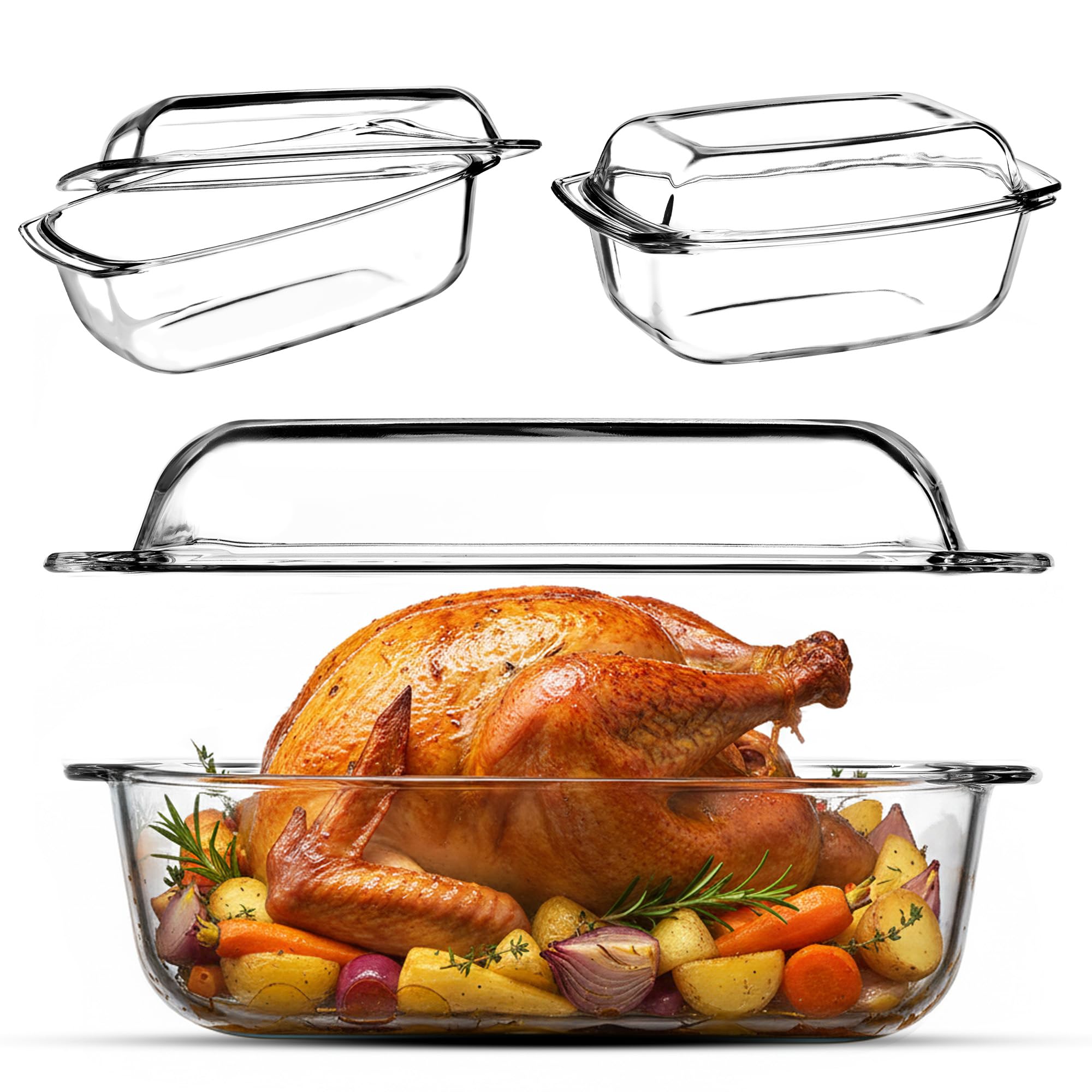 KADAX Auflaufform mit Deckel und Griffen, 5.1L, rechteckiger Glasbräter aus hitzebeständigem Glas, Glasauflaufform, Ofenform für Fleisch, Lasagne, Backofen