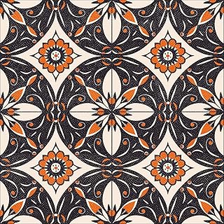 10PCS 12x12 Inch Retro Orange Black Peel and Stick Floor Tiles Removable Self Adhesive Vinyl Flooring Stickers for Kitchen Entryway Dining Room Home Decor