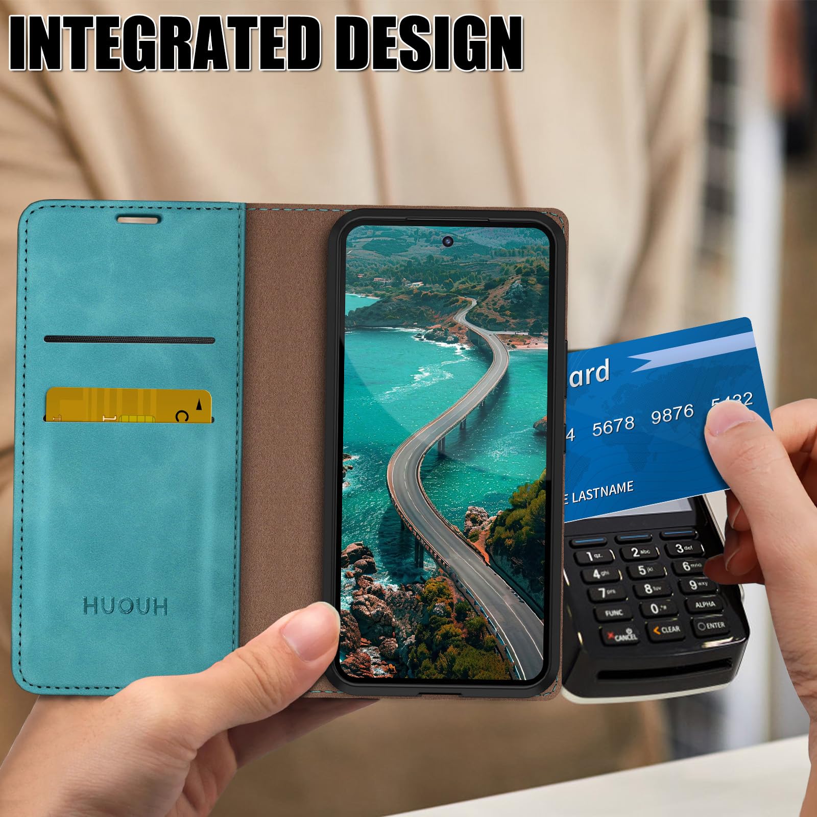HUOUH Custodia A Portafoglio Per Xiaomi Redmi Note 14 Pro 5G – Pelle PU Con Blocco RFID – Slot Carte E Supporto – Colore Azzurro