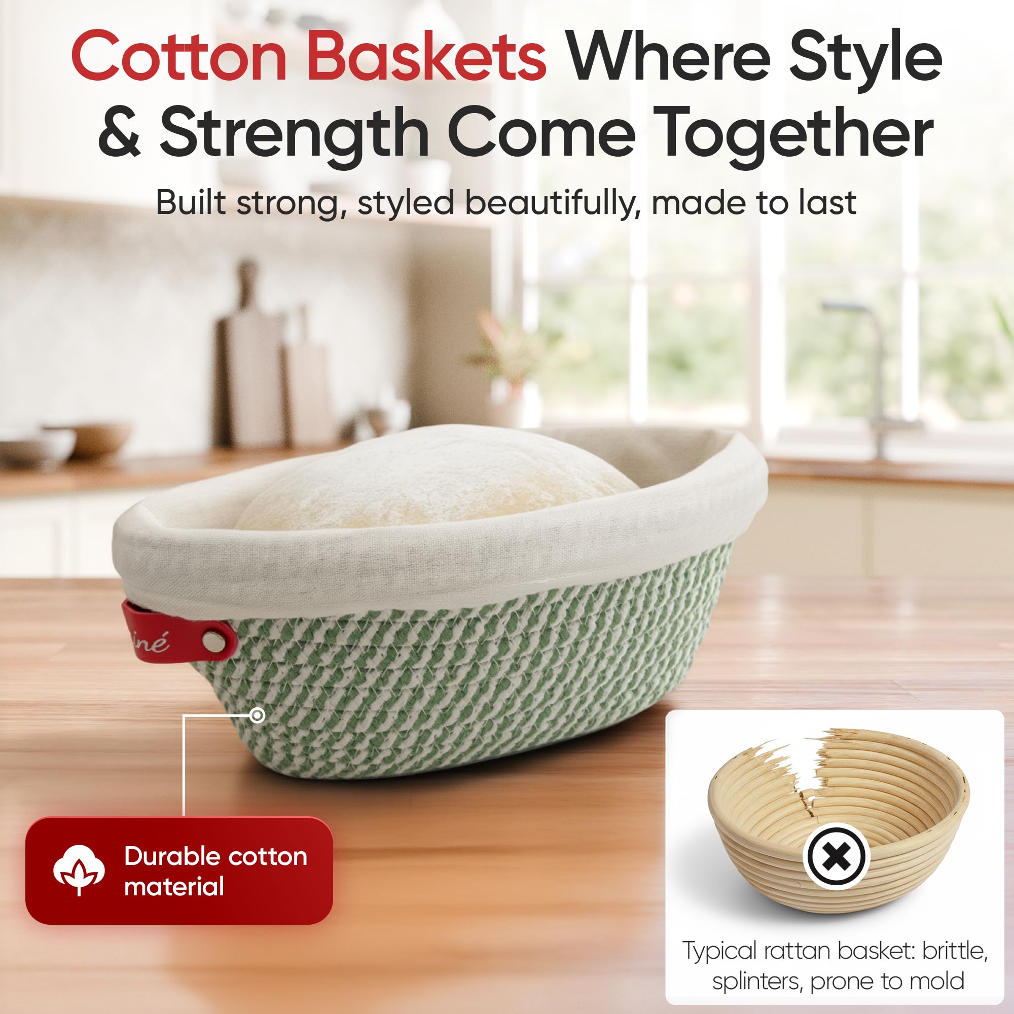 Banneton pour Pain 2er Set – Panier à Pain Ovale & Rond en Corde de Coton avec Housses Lavables | Panier Pain & Banneton Boulangerie pour Levain, Kit Pain Maison & Artisan Baguettes