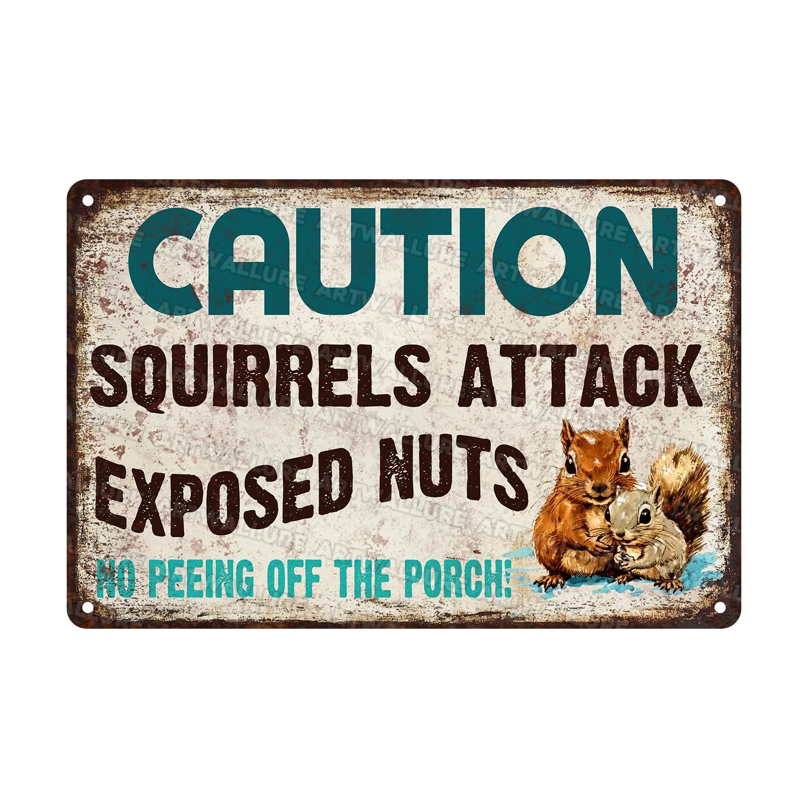 Squirrel Vintage Caution Squirrels Attack Exposed Nuts Metal Sign Funny 8x12inch