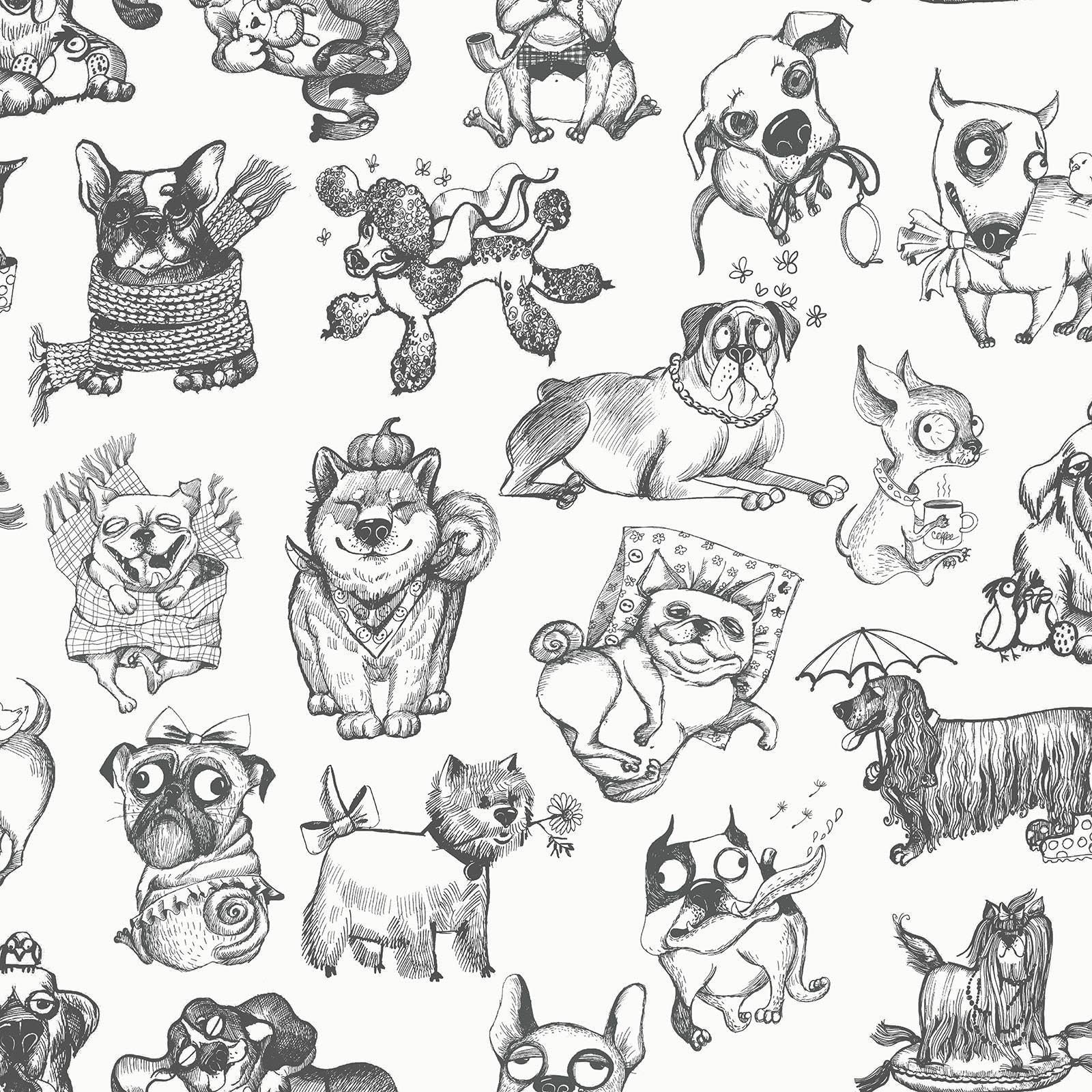 Muriva White Pooches Wallpaper