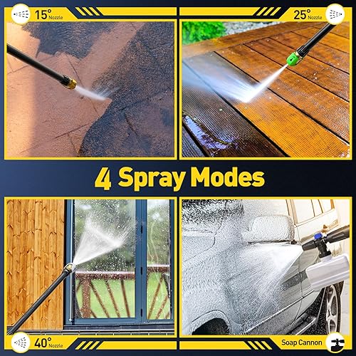 Miniatura 5 de EVEAGE Hidrolavadora eléctrica, lavadora de alta presión de 4200 PSI 2.8 GPM, con cañón de espuma de 1000ML, 3 boquillas de presión, para limpieza
