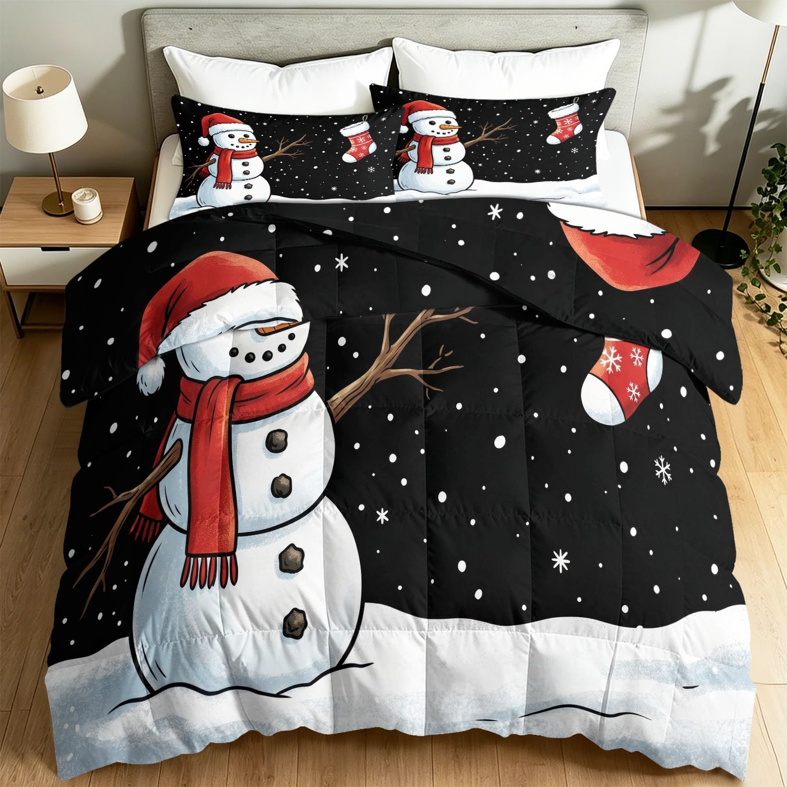 Couette légère été 135 x 200 cm Noël avec 2 taies d'oreiller pour lit 1 personne