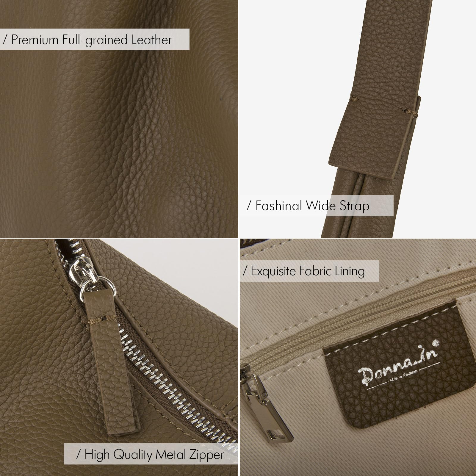 DONNAIN Sac a Main Femme en cuir pleine fleur, sac à main en forme de croissant, Sac Fourre Tout Femme avec des larges bretelles