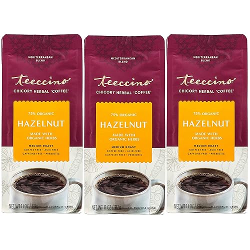 Teeccino Avellana Achicoria de hierbas café alternativa última intervensión de ácido última intervensión de cafeína ML Pack de 3