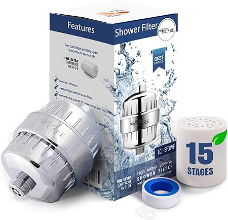 15 Stage Shower Filter Shower Head Filter Chlorine Filter Hard Water Filter Water Softener Showerhead Filter 2 Replaceable Filter Cartridges Water Filter For Shower Head Chrome Amazon Ca Tools Home Improvement