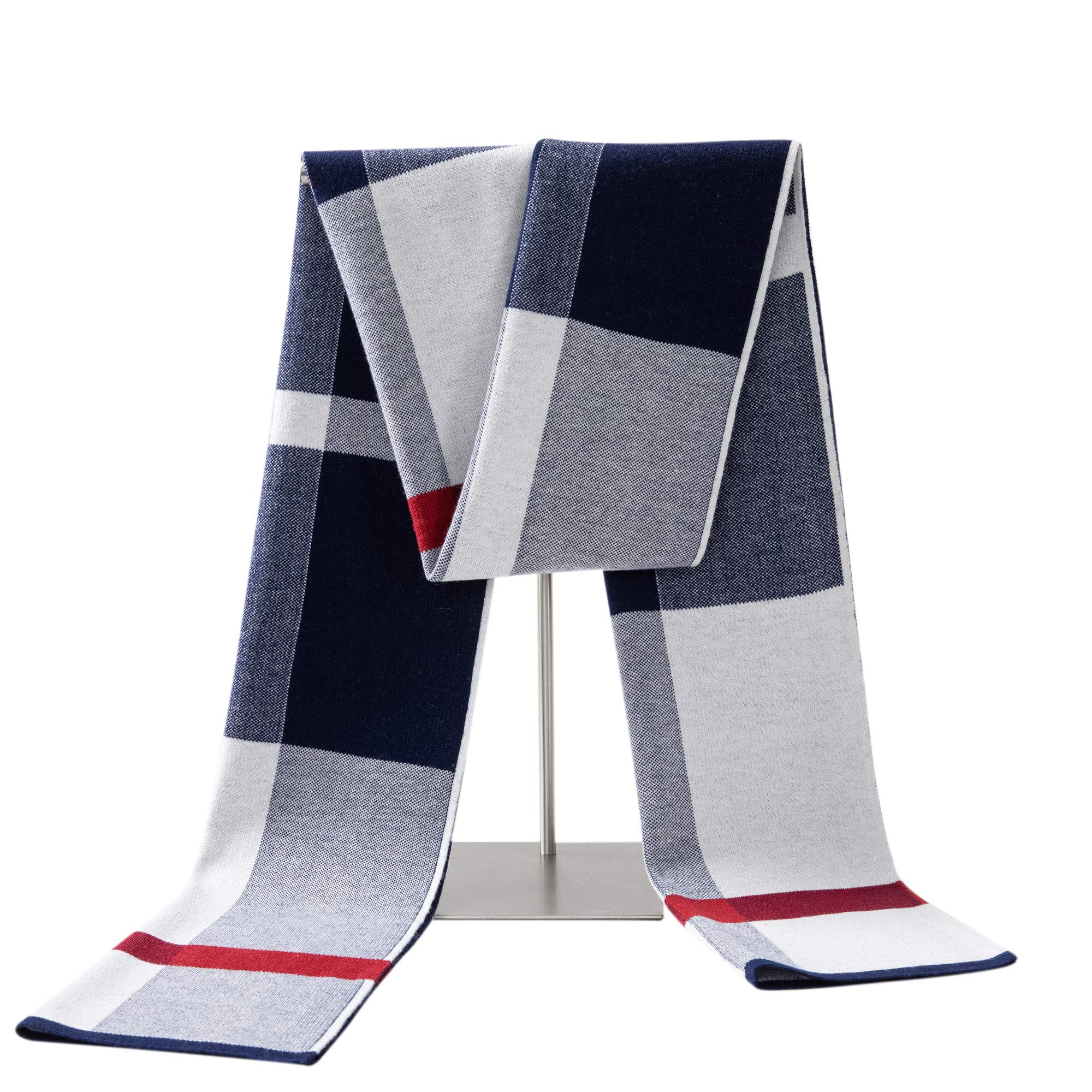 Lallier Men's Merino Wool Scarf, Long Winter Neckwear with Gift Box (Navy Tartan)