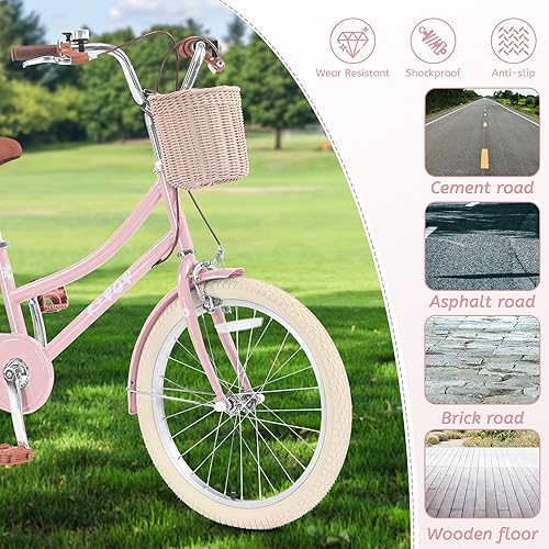 Miniatura 4 de Bicicleta para niñas con cesta para 5 a 13 años, bicicleta para niños de 20 pulgadas con campana, bicicleta para niñas princesas, bicicletas de una