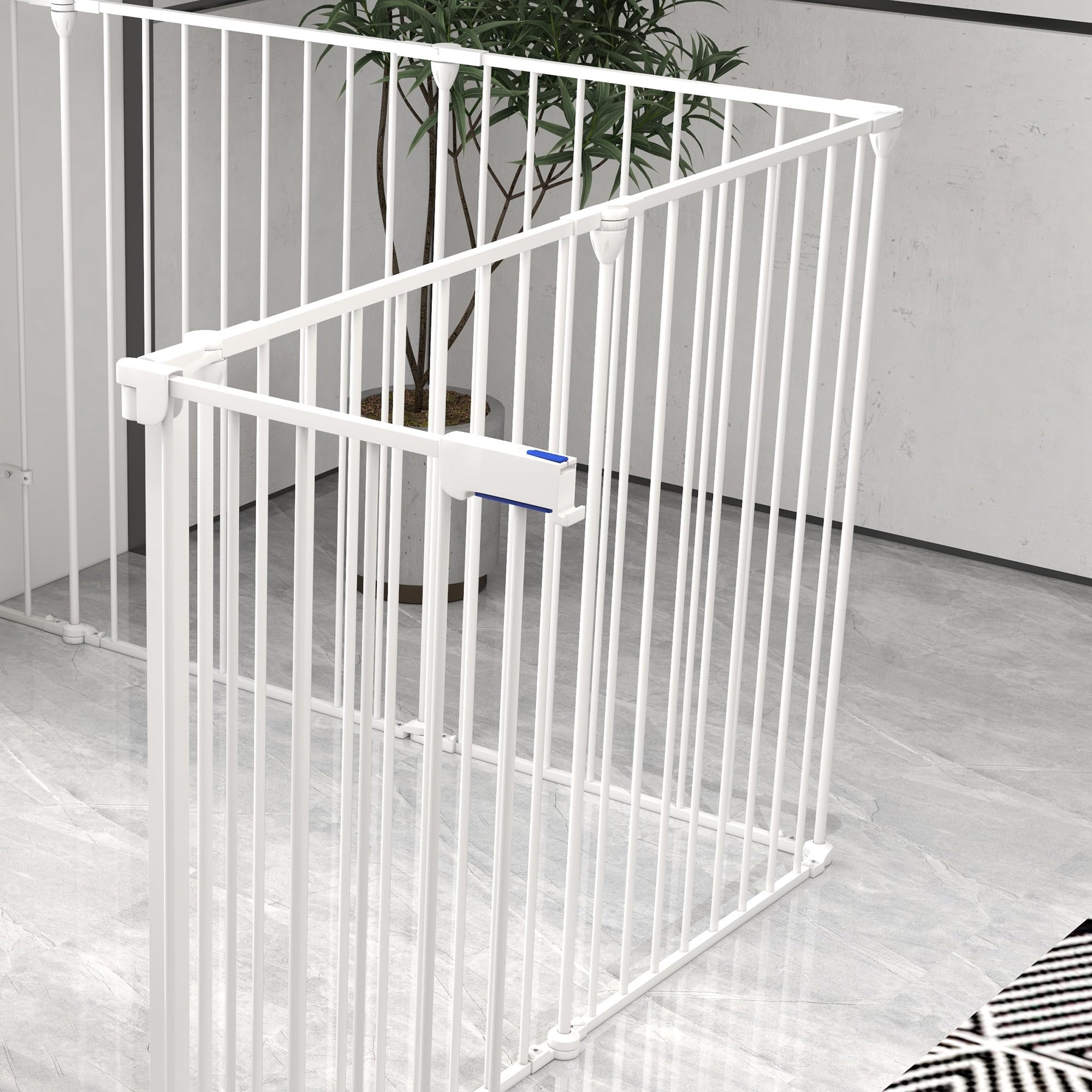 PawHut Parque para Perros de 8 Paneles 64x90 cm Corralito para Mascotas Plegable de Acero con Doble Cerradura Función de Bloqueo Auxiliar y Forma de Bricolaje para Pasillos Escaleras Blanco