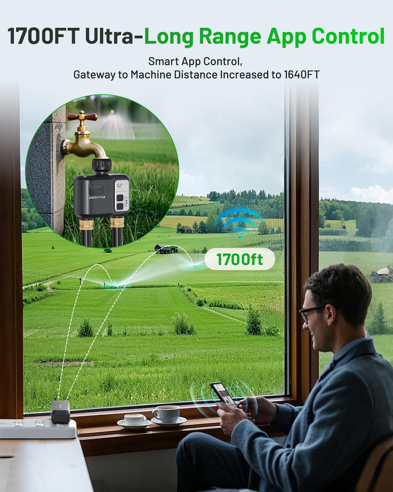 [All-New 2027] 1700FT WiFi Sprinkler Timer 2 Zone, Unistyle Smart Hose Timers Compatible Alexa & Google Voice and App Control, Water Timer for Garden Hose with Auto & Manual Modes for Garden Lawn - 3