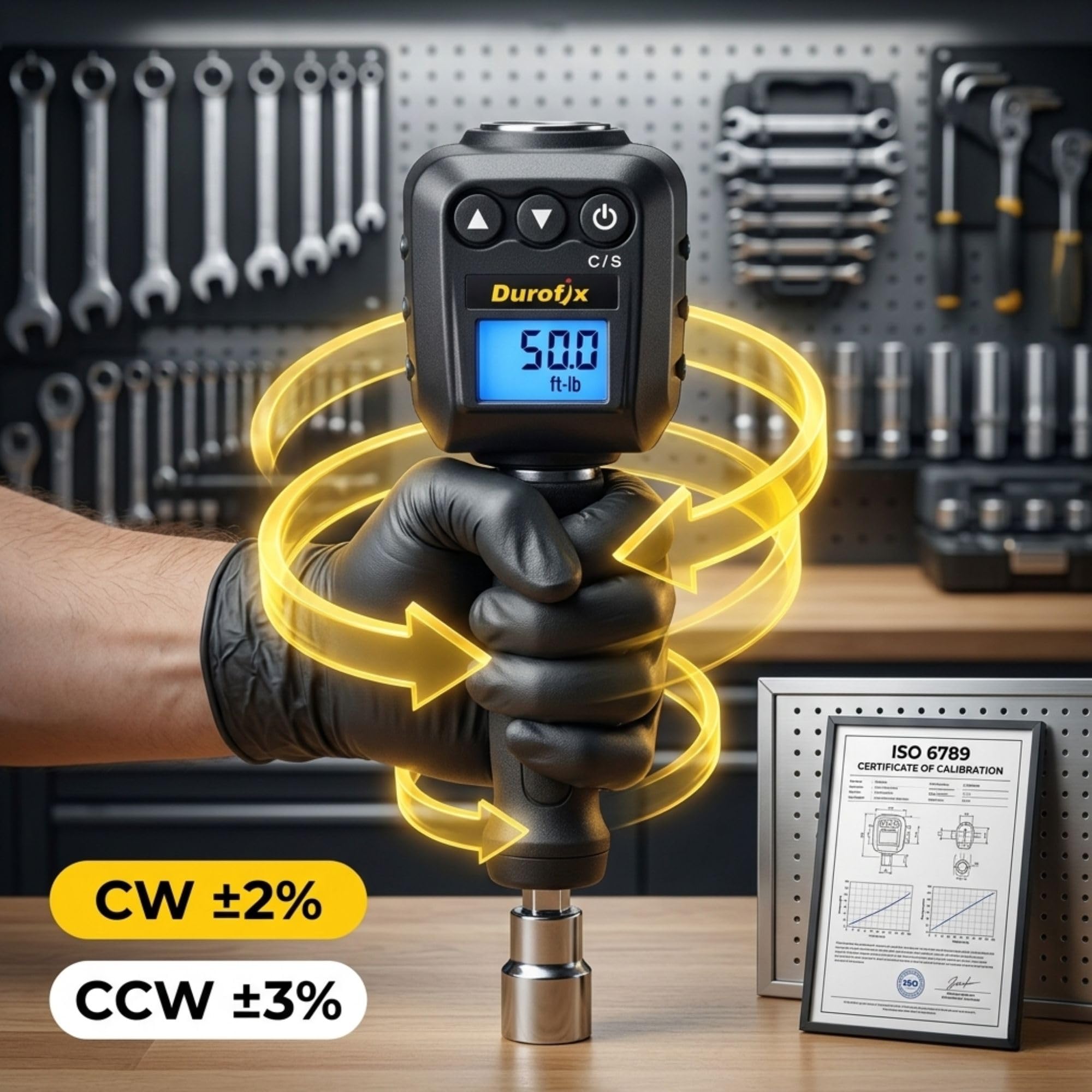 Durofix RM602-4A (25 to 250 ft-lbs.) Digital Torque Adapter with Buzzer and LED Flash Notification – ISO 6789 Standards with Certificate of Calibration — Amazon image 5