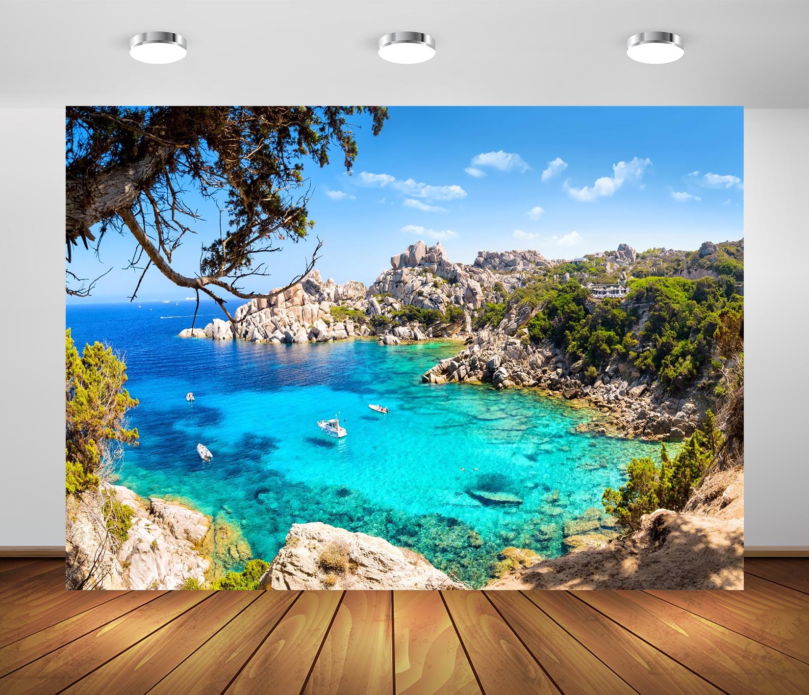 BELECO 6x4ft Fabric Italian Island Backdrop Blue Mediterranean Sea Scenery, Italian Background for Party Decorations Portrait Photoshoot Studio Props