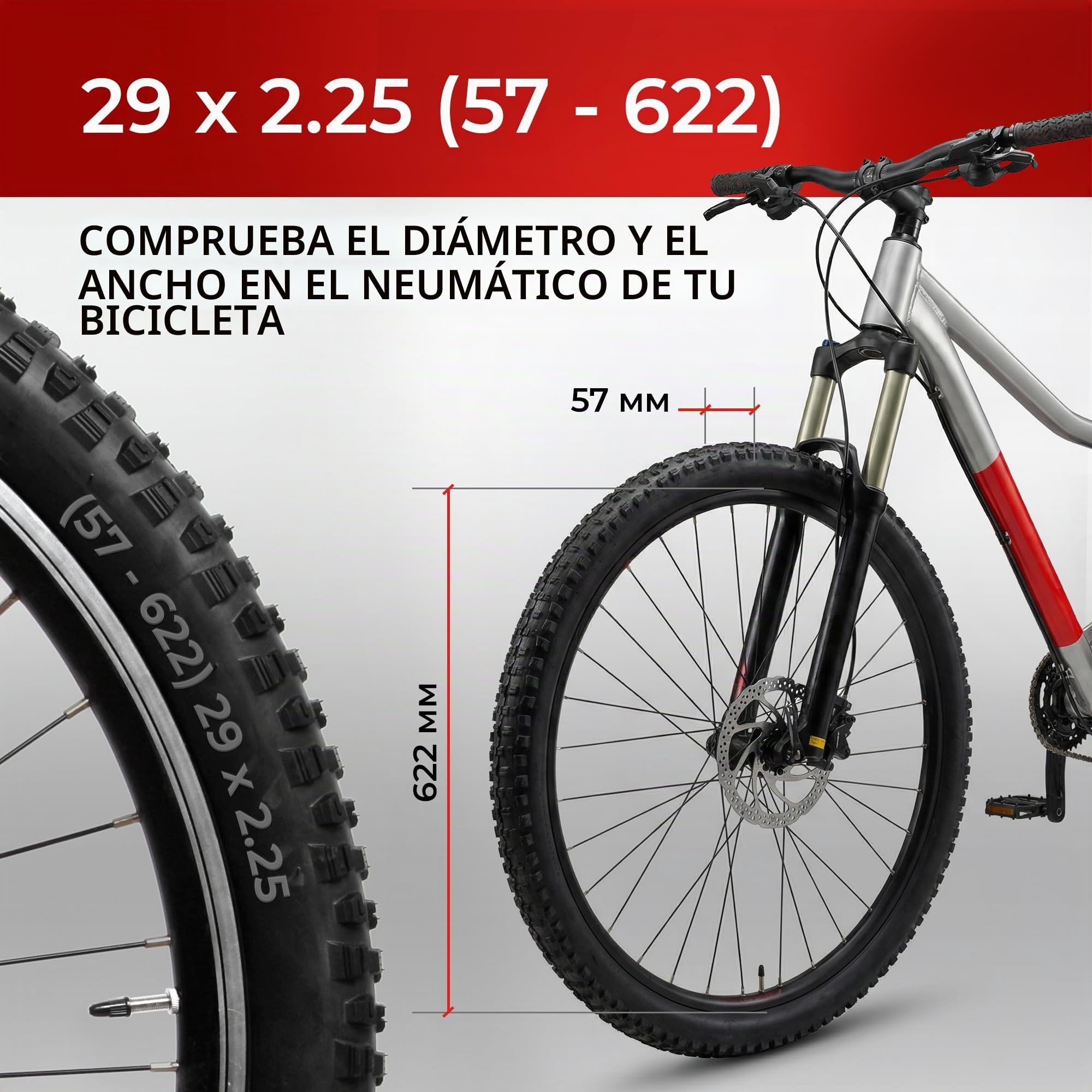 Fincci Cubiertas MTB 29 x 2.25 Pulgadas con 2 Camara de Aire 57-622 - Neumáticos Plegable 29 con 1mm Antipinchazos para Adulto, Gravel, Montaña, Eléctrica, Mountain Bike y Bicicleta Carretera