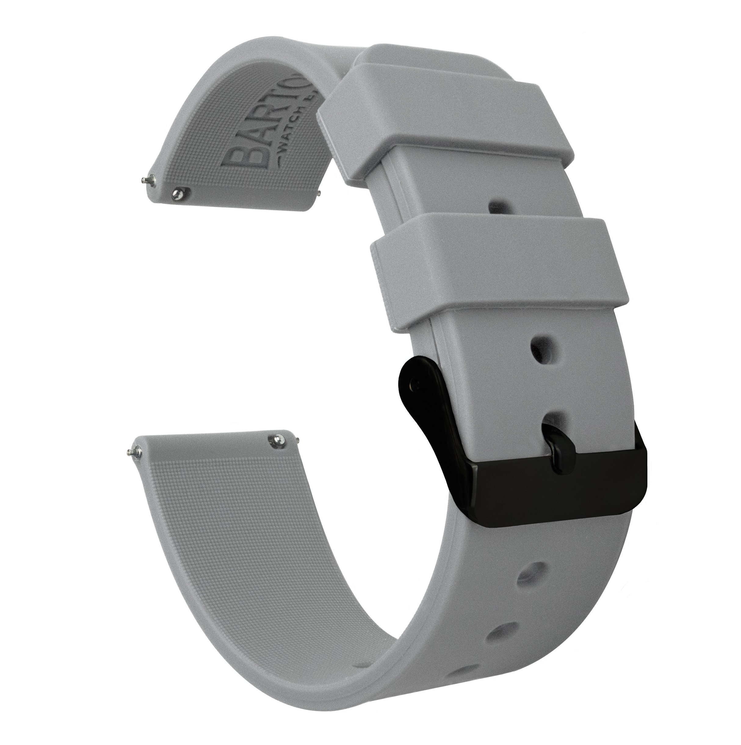BARTON WATCH BANDS 18mm Cool Grey Soft Silicone Quick Release - Black Buckle