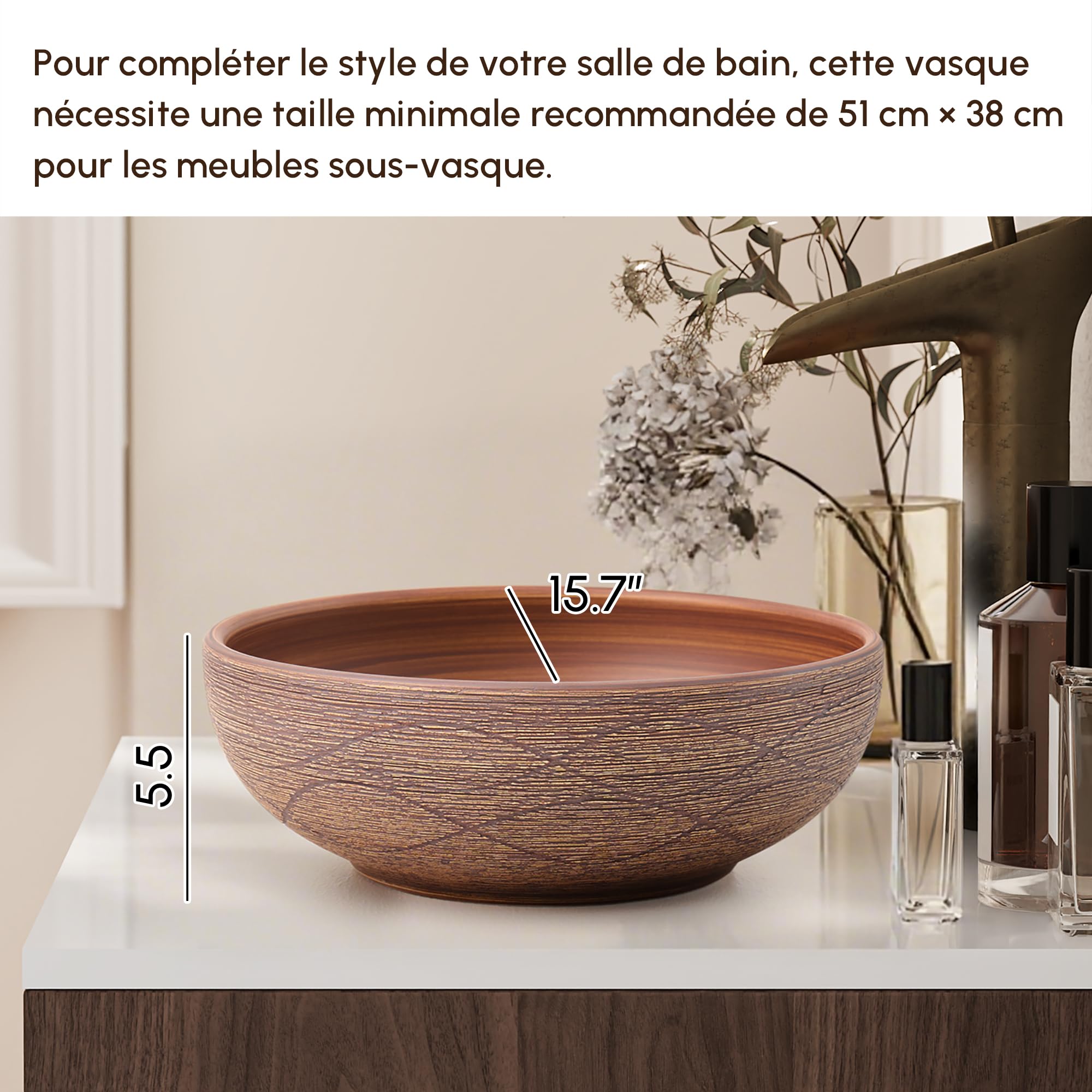 Homary Vasque à Poser Salle de Bain Rond 40 cm, Lavabo Salle de Bain en Céramique Rétro, Vasque à Poser Salle de Bain Élégante, Facile à Installer, Rond