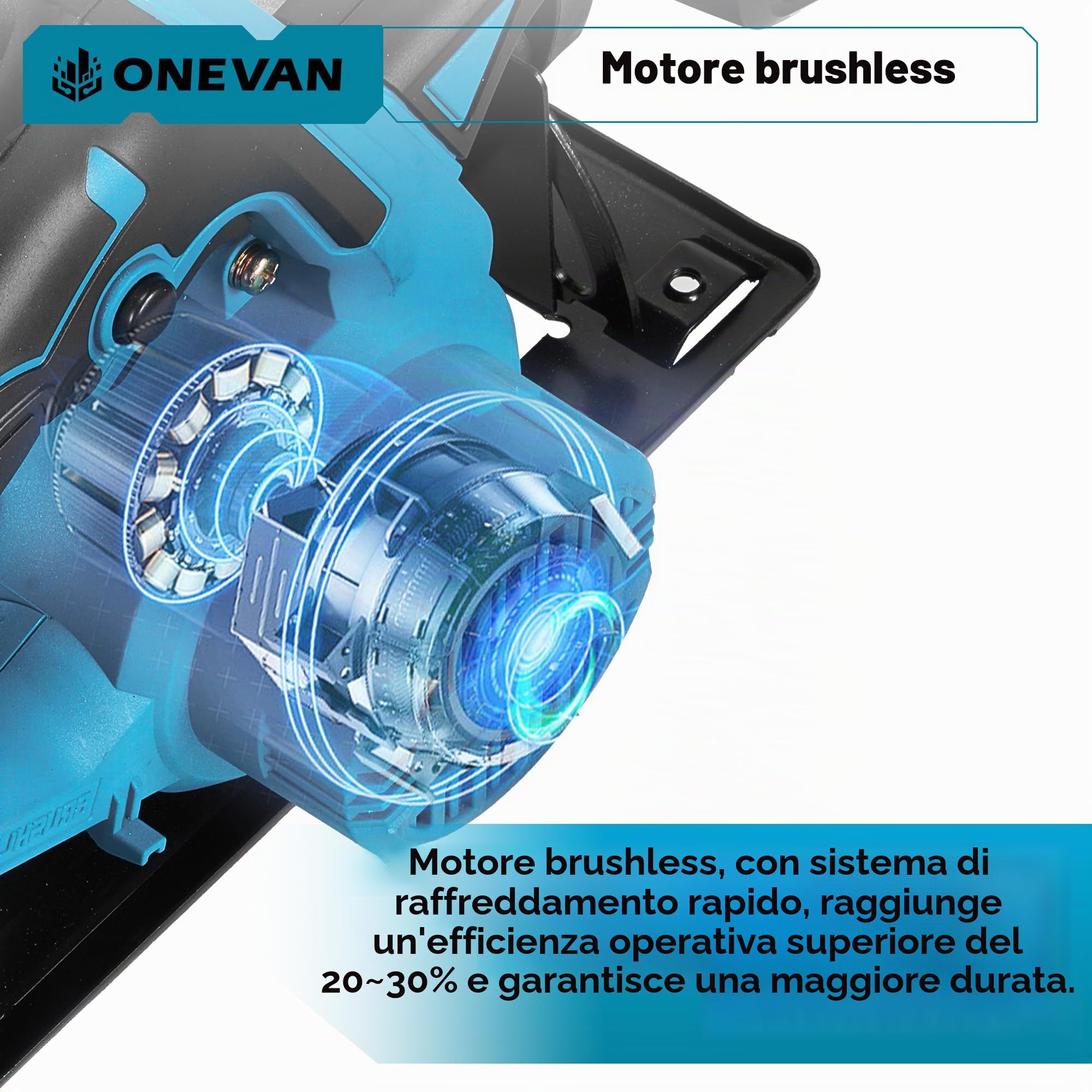 ONEVAN Sega Circolare a Batteria con Laser 125mm Profondità 60mm e 2x4.0Ah | Guida laser precisa, 1200W motore senza spazzole, 0-45° taglio inclinato, 4000 giri/min, Per legno, plastica & metalli