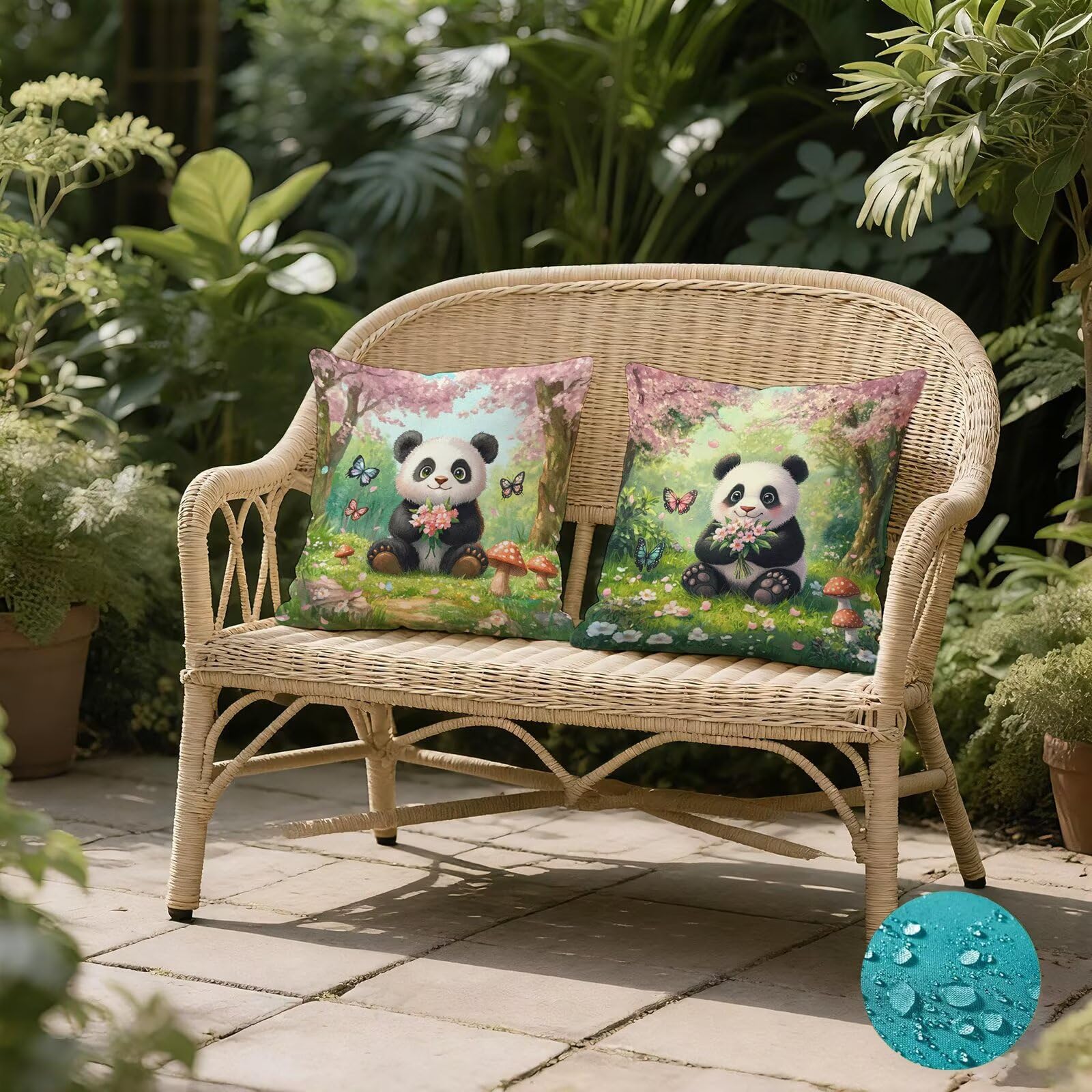 Panda poszewki na poduszki 80 x 80 cm, zestaw 2 szt., poduszki ze zwierzętami, z ukrytym zamkiem błyskawicznym, wygodne, miękkie, kwadratowe, lniane poszewki na poduszki, dekoracyjne na sofę, do