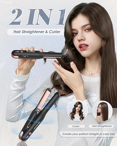 Miniatura 2 de NOVUS Plancha de pelo inalámbrica, para cabello fino y suave, pelo corto, alisador y rizador de pelo de cerámica portátil 2 en 1, plancha plana