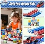 Jeu de pistes de course de tuiles magnétiques, 52PCS STEM Blocs éducatifs de construction magnétique avec 2 Voitures de course, jouets de voyage sensoriels Montessori pour enfants 3 4 5 6 7 8, Anniversaire pour les garçons & Filles