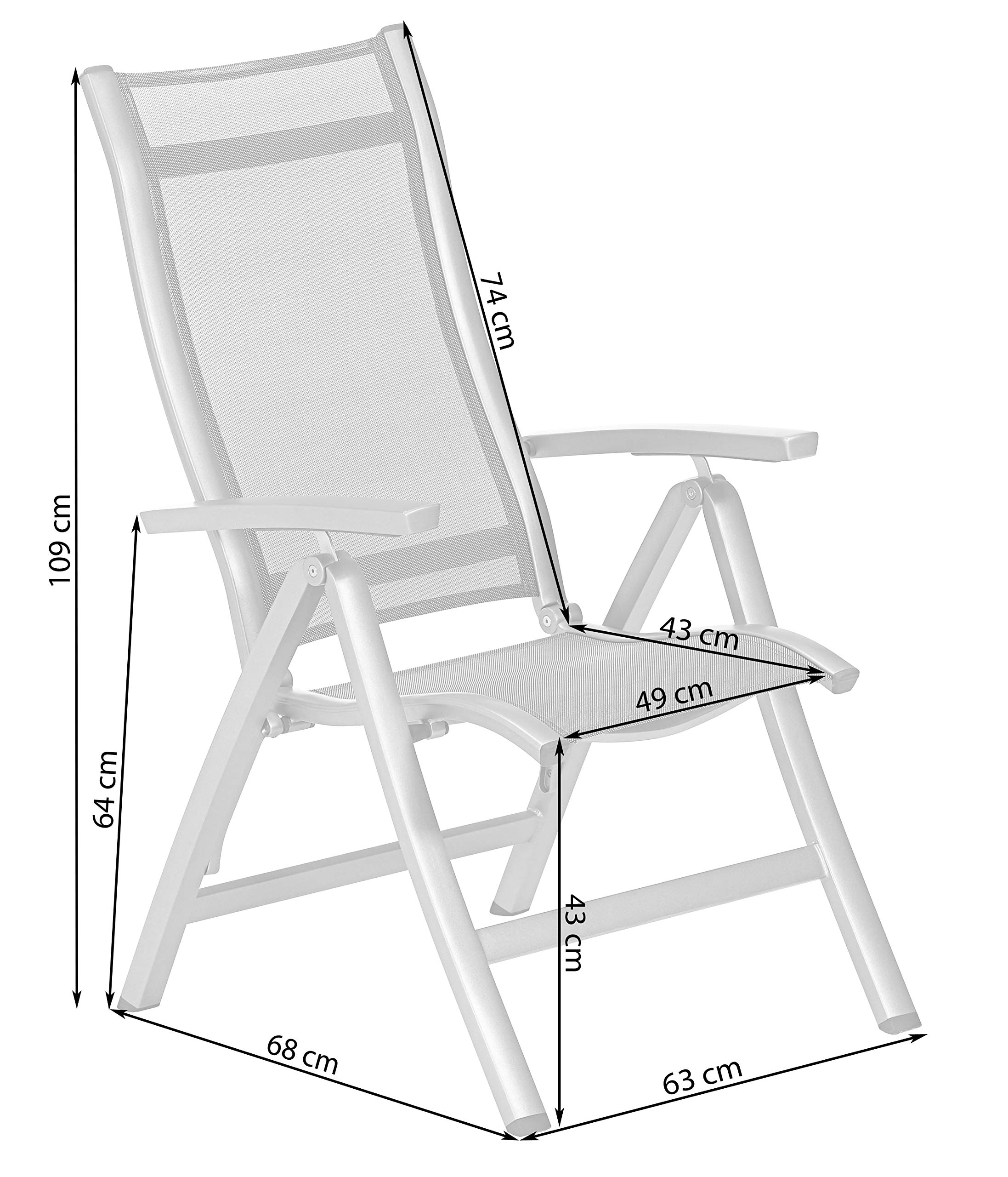 Dehner Sedia Pieghevole Chicago ca. 110 x 63,5 x 67,5 cm, textilene/Alluminio, Grigio
