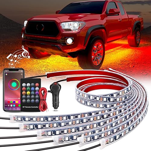 Nilight 6 tiras de luces de neón para automóvil 300 LED RGB multicolor función activa modo de música con control de aplicación y control remoto para
